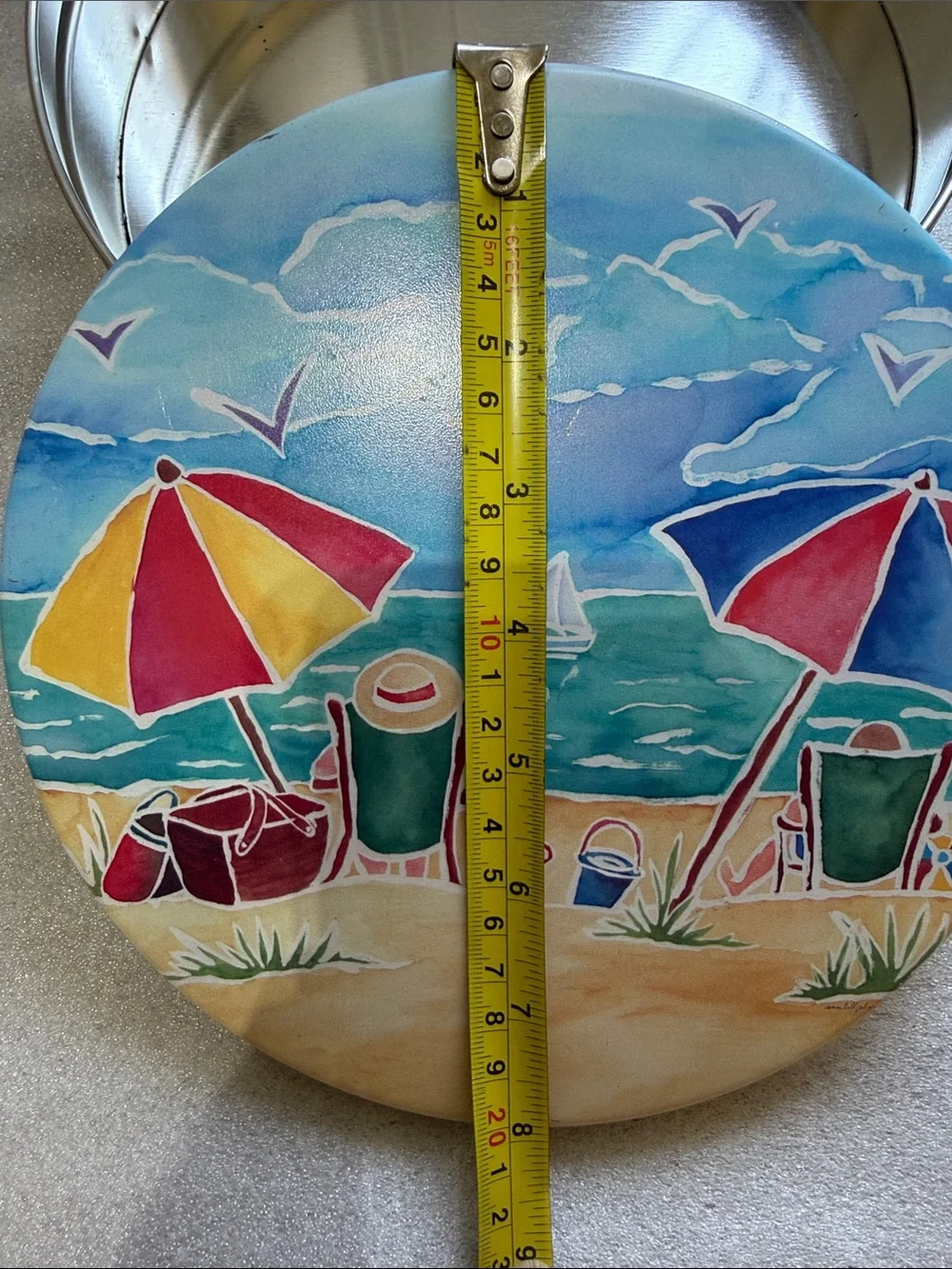 Beach Scene Round Metal Canister - Colorful Umbrellas